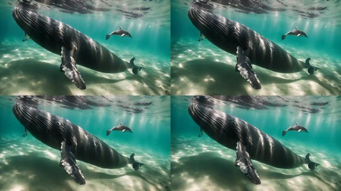 海洋鲸鱼游泳