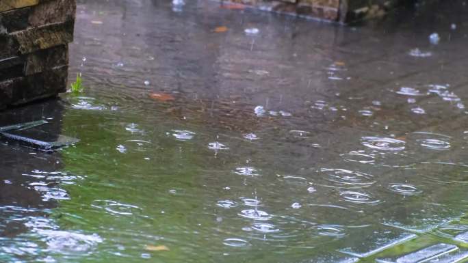 城市马路道路下雨天雨水雨滴大自然风景风光