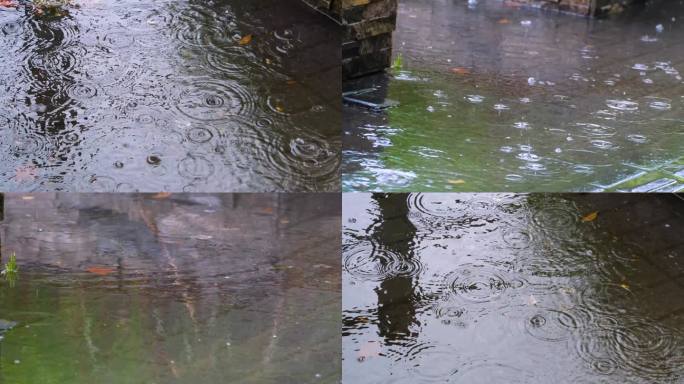 城市马路道路下雨天雨水雨滴大自然风景风光