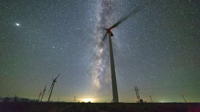 西北内蒙古甘肃风力发电星空银河延时