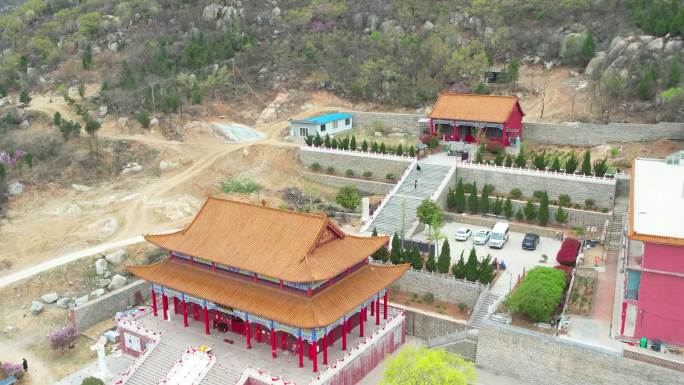 古建筑 邹城鸿山寺 大雄宝殿 航拍寺庙