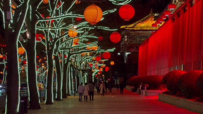 新年城市亮化过年气氛游客人流