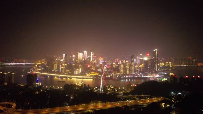 4K重庆渝中区全景夜景长江风光航拍视频