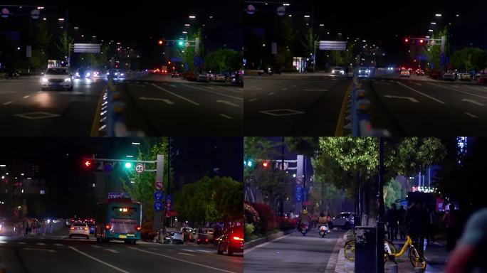 实拍夜景城市马路车流
