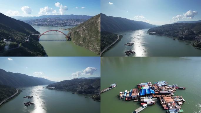 4K长江巫峡航运船舶一带一路经济航拍视频