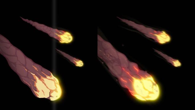 陨石坠落流星手绘2D特效-带通道