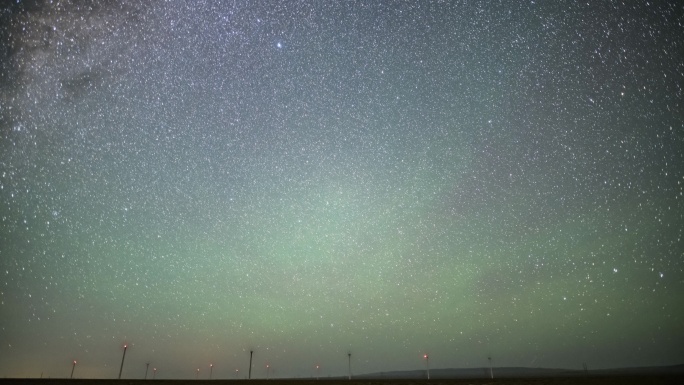 西北内蒙古甘肃戈壁滩风力发电星空银河延时