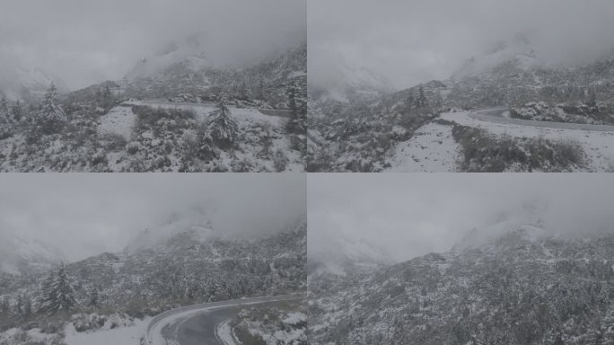 甘肃甘南扎尕那十月航拍雪景4K,DLOG