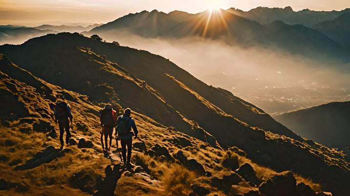 徒步旅行团队合作登山攀登者