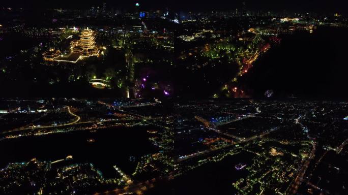 老济南明府城大明湖路超然楼夜景航拍