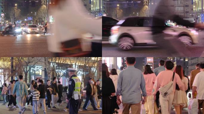 夜晚城市行人过马路人流脚步视频素材49