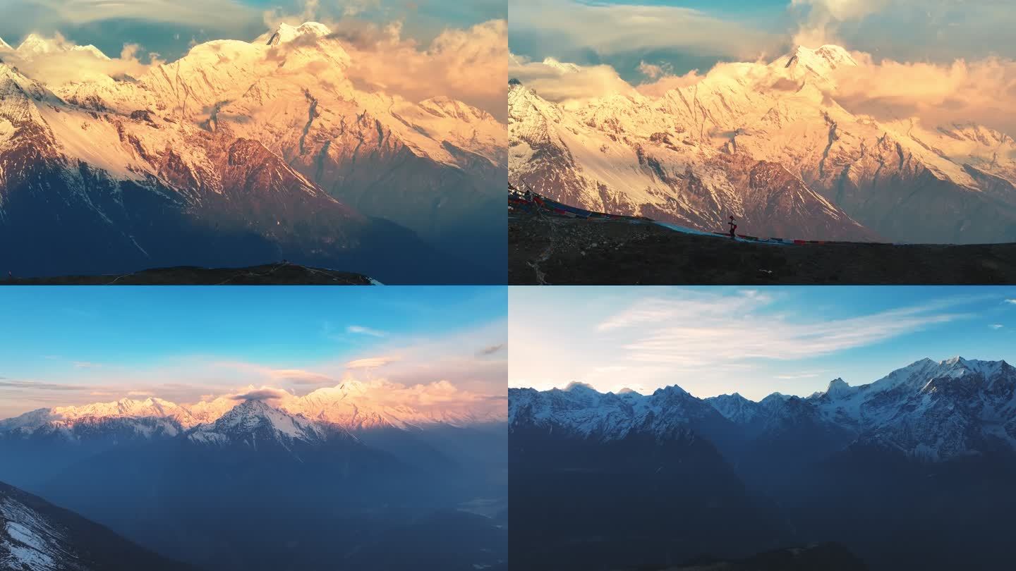西藏吉隆雪山日出大气航拍风景