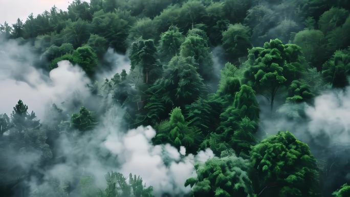 云雾原始森林大自然航拍动画
