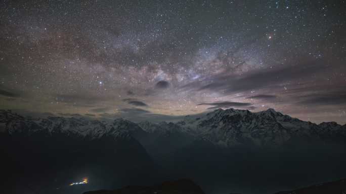 西藏日喀则喜马拉雅山脉雪山星空银河延时