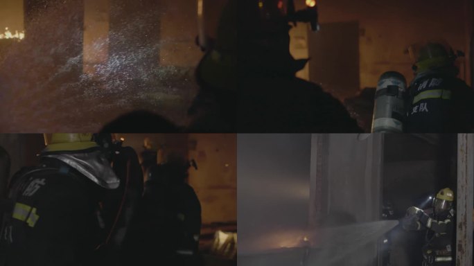 消防员用高压水枪灭火多角度镜头
