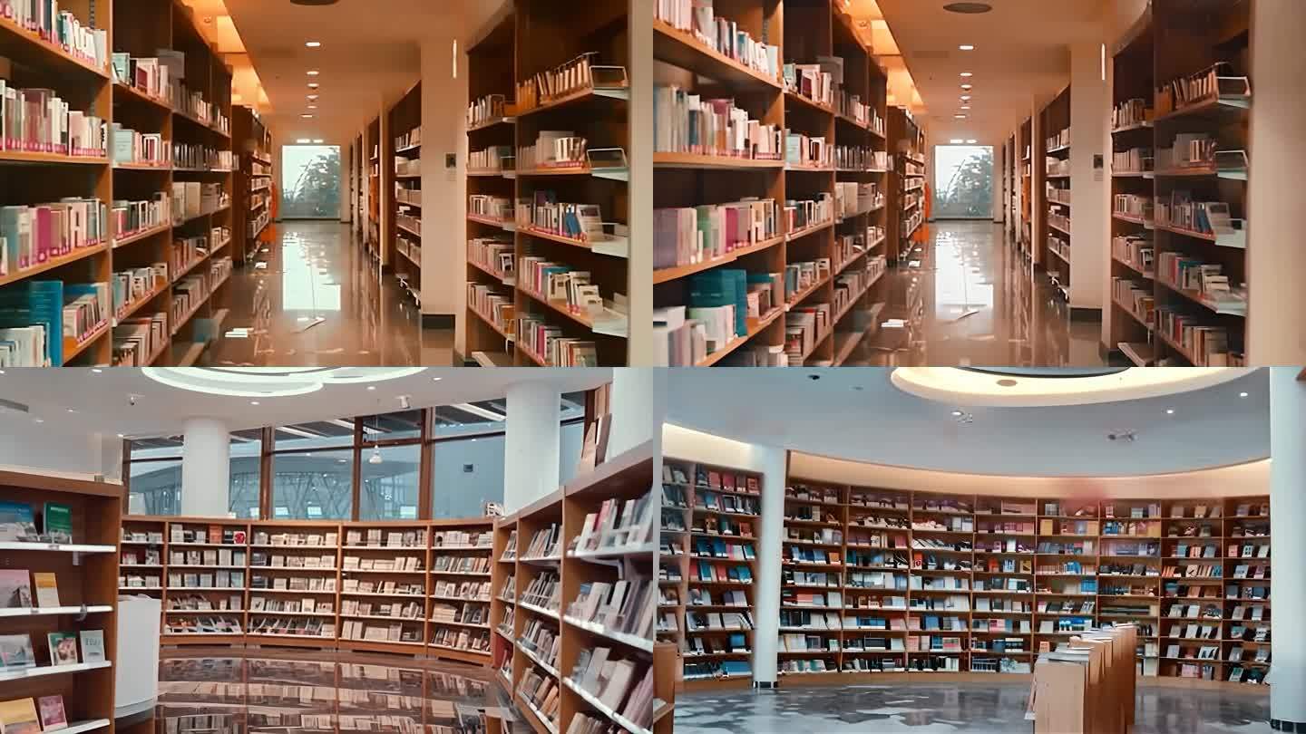 图书馆图书展现阅读书架借书借阅阅览室素材