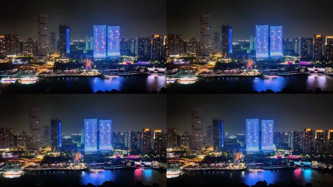 佛山新城夜景三龙湾游船码头灯光秀