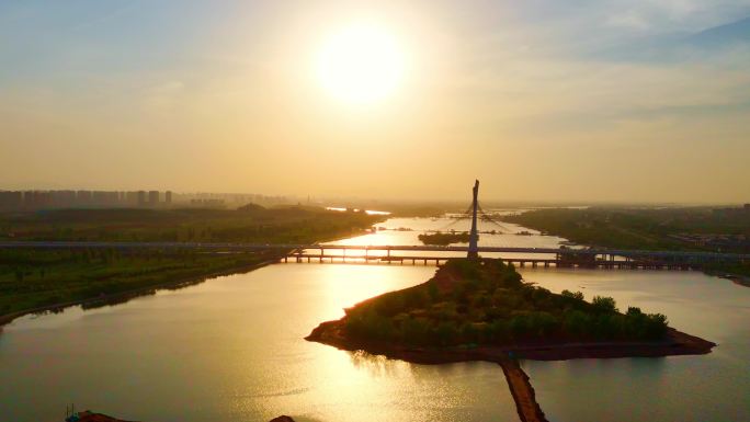 石家庄滹沱河夕阳湿地水系复兴大街大桥