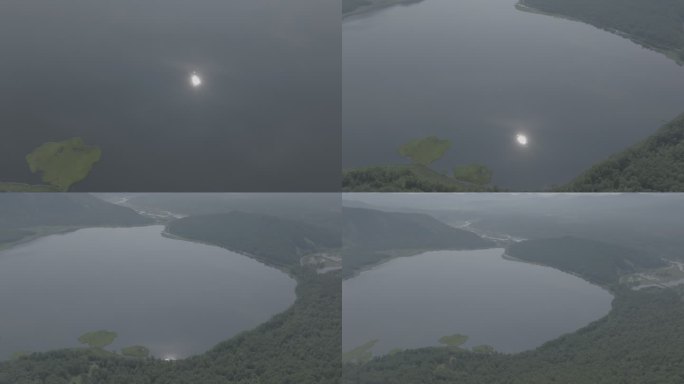 航拍穿梭池水天空森林大山