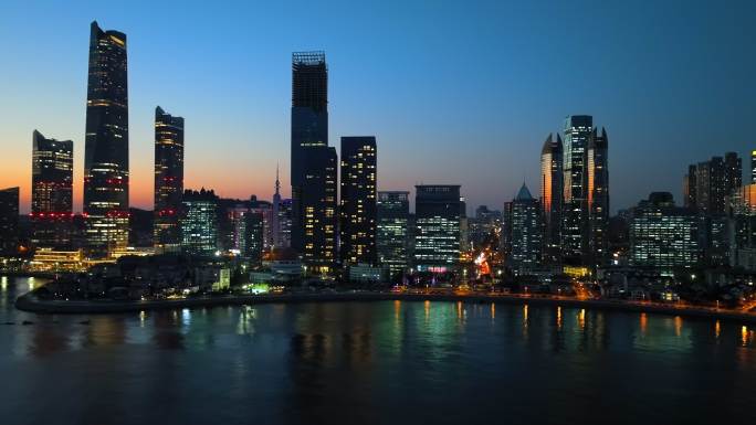 青岛夜景航拍夜晚城市经济