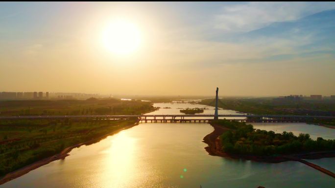 石家庄滹沱河夕阳湿地水系复兴大街大桥