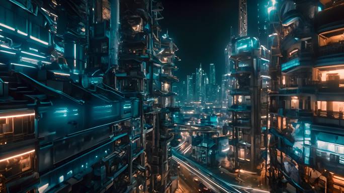 未来科幻城市建筑灯光