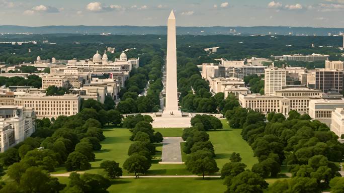 飞越华盛顿纪念碑阿灵顿城市景观