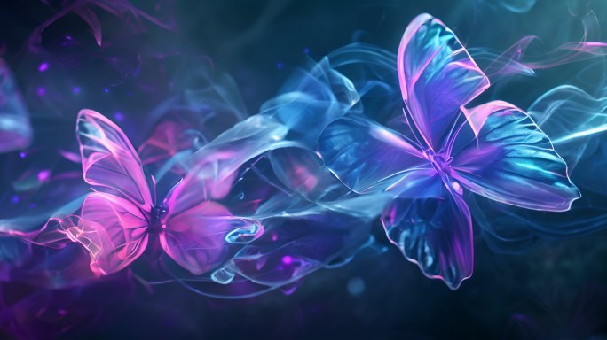 6K炫丽多彩的烟雾全息蝴蝶花宽屏背景