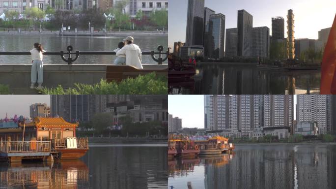 河边夕阳北京通州 大运河商务区建筑工地