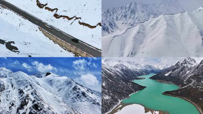 4K 航拍雪山  然乌湖 自驾游车辆