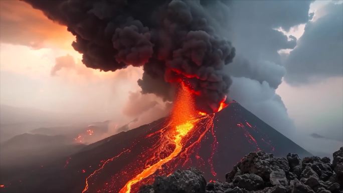 末日活火山爆发喷发岩浆自然灾害素材原创动