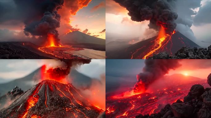 末日活火山爆发喷发岩浆自然灾害素材原创动