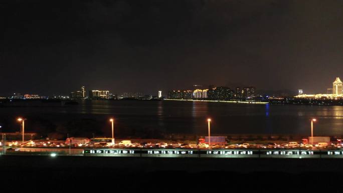 厦门海上地铁夜景航拍