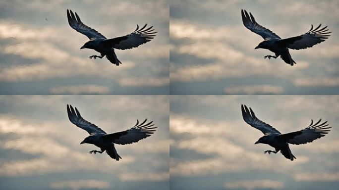 渡鸦天空中飞翔的鸟鹰
