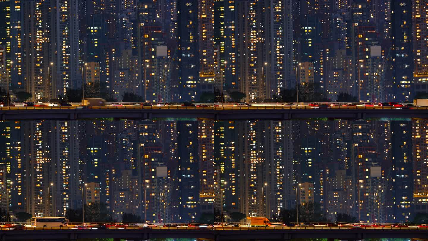 繁忙的香港街道车流夜景