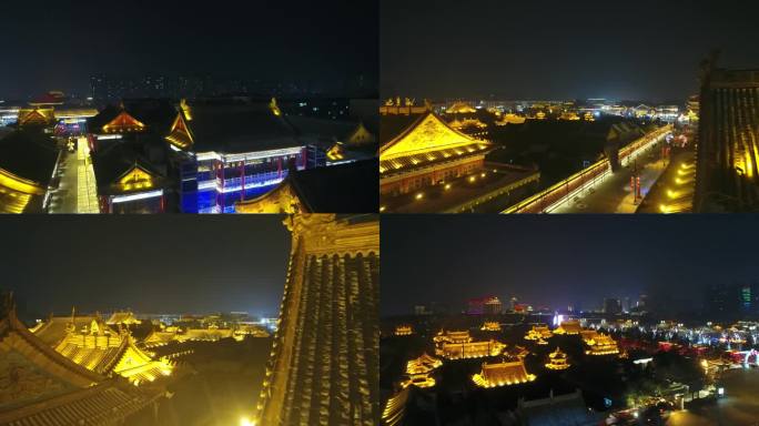 呼和浩特大召文化广场夜景航拍