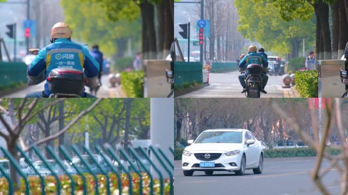 城市马路公路上班下班高峰期车流人流城市景