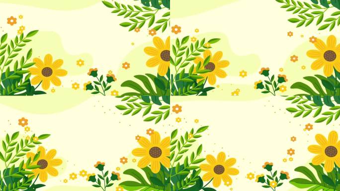 清新植物卡通叶子小花朵绿色背景