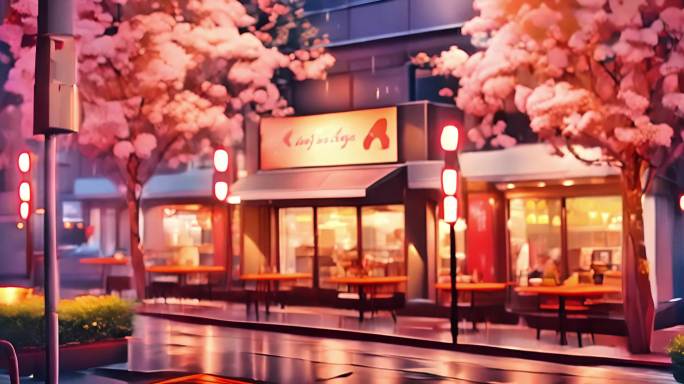 咖啡店霓虹灯闪烁光影交织营造出浪漫的氛围