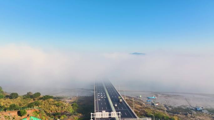 平流雾下的跨海大桥4K航拍-3