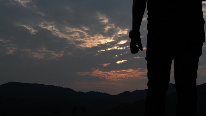 夕阳下握拳剪影