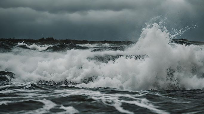 巨大的海浪打破暴风雨和大风期间的海浪