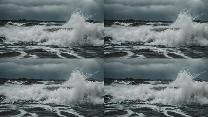 巨大的海浪打破暴风雨和大风期间的海浪