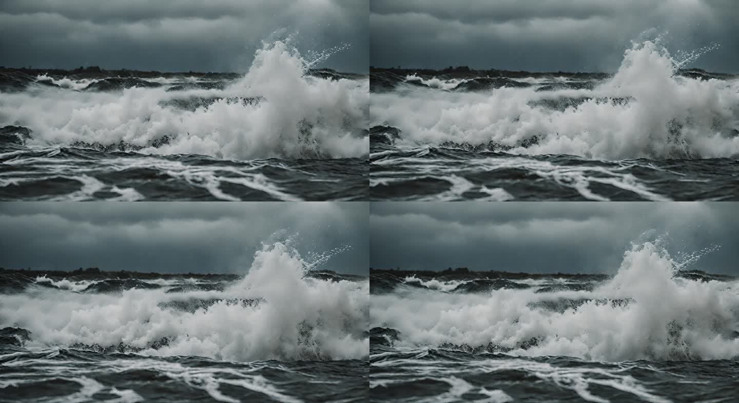 巨大的海浪打破暴风雨和大风期间的海浪