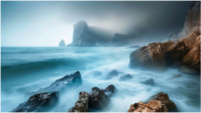 大海海浪 云雾缭绕 自然风景合集