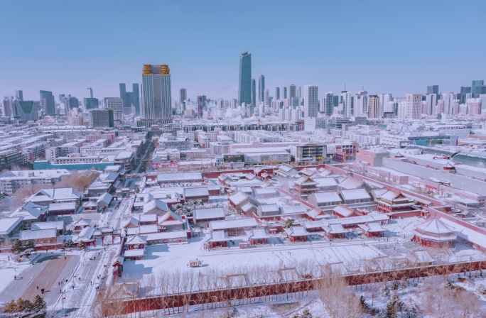 沈阳故宫雪景航拍