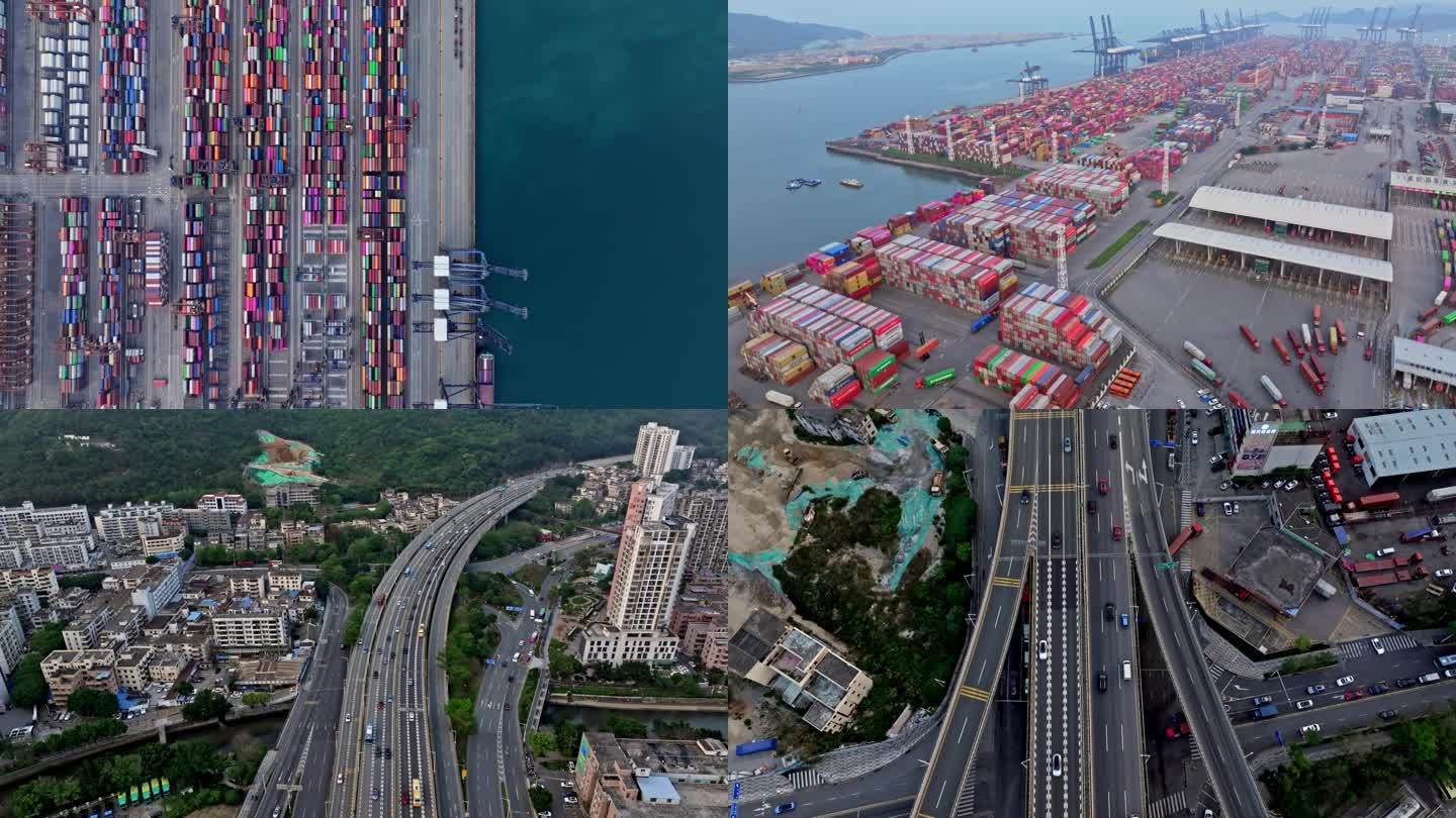 深圳盐田港码头集装箱 港口货运车流拍摄