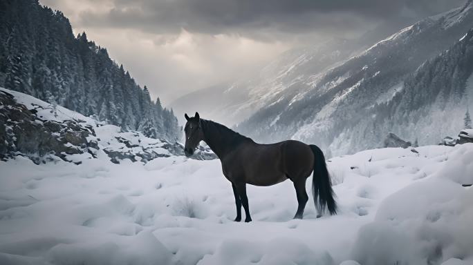 黑马雪景