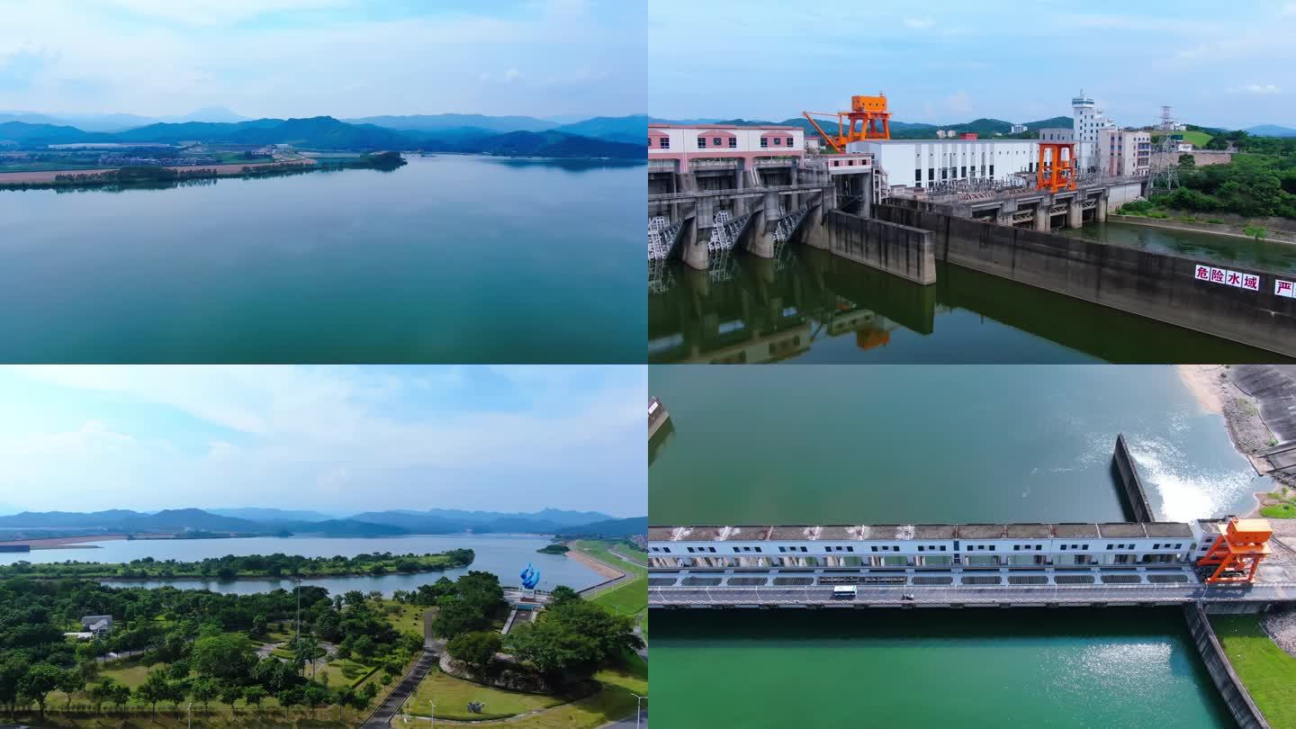 4K航拍广东省飞来峡水利枢纽工程发电水库