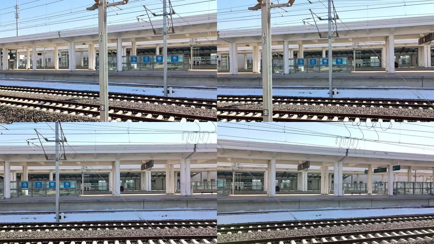 高铁缓缓驶出驶入站台行驶在路上窗外风景